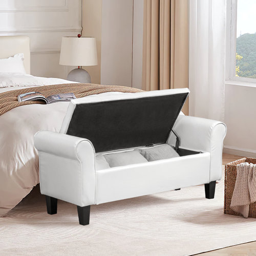 White Escarleth Faux Leather Upholstered Storage Bench 